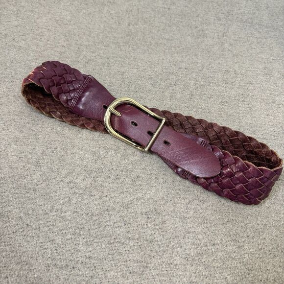 Rough Roses Belt Women 32 Wine Woven Leather Gold Buckle Western Boho Bohemian - Picture 1 of 6